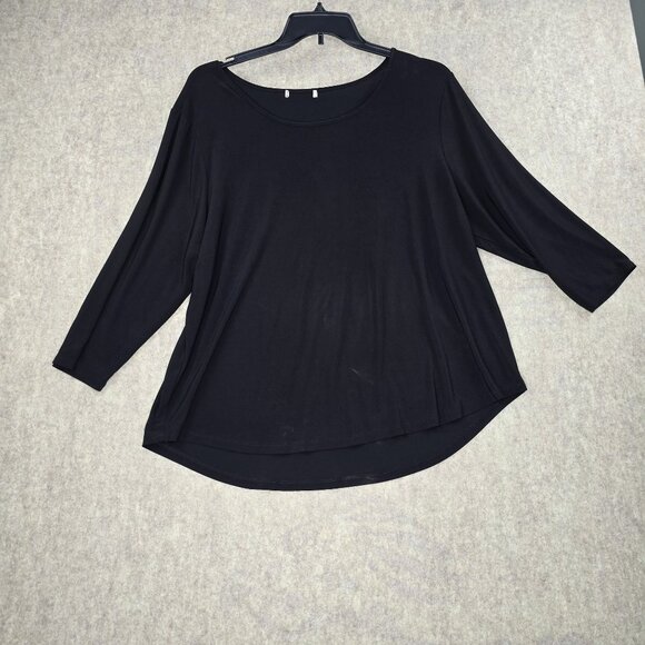 Black Asymmetrical Hem 3/4 Sleeve Top - Picture 1 of 5